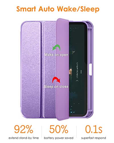 Dtto Ipad Mini 6 Case 2021 With Pencil Holder, Slim Smart Trifold Stand Front Cover [Auto Sleep/Wake] With Shockproof Hard Pc Matte Back Cover For Apple Ipad Mini 6Th Generation 8.3 Inch, Purple #TOP2