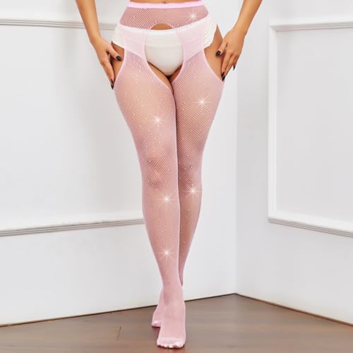 Image of MESU Women's Sparkle Stockings Fishnet Stockings Rhinestone High Waist Tights Pantyhose