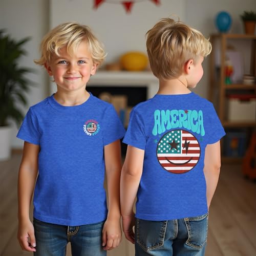 Image of MODNTOGA Boys Girls 4th of July Shirt USA Flag Graphic T-Shirt Big Kids America Print Short Sleeve Patriotic Holiday Tee Tops (Blue, 6-7 Years)