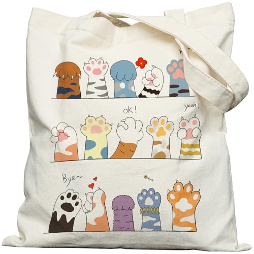 METALPHA Cute Pawprint Canvas Tote Bag - Cat Lover...