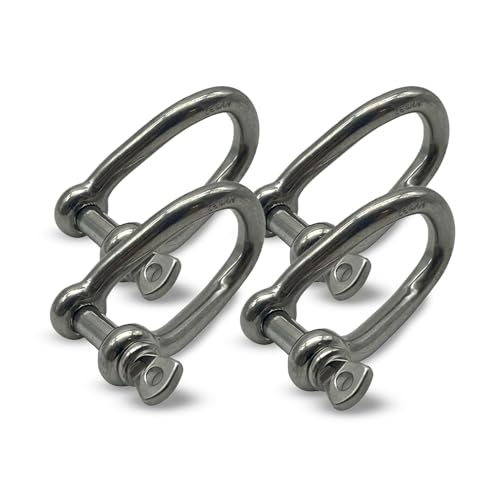 Manille Ronde Torsadée DOJA Barcelona - Pack 4 - M8 - Robuste, Manille Inox Torsadée, Shackle Ronde Tournée à 90°, Stable pour Chaînes Cordages, Design sûr Résistant Utilisation Polyvalente