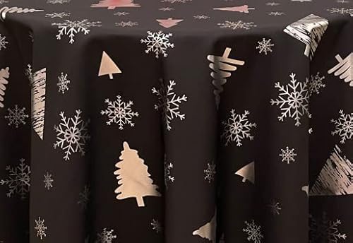 Villages de Provence - Nappe de Noël Antitache Rectangulaire - Noir - 240x150 cm - Sapin Argenté - 6/8 Couverts Cover