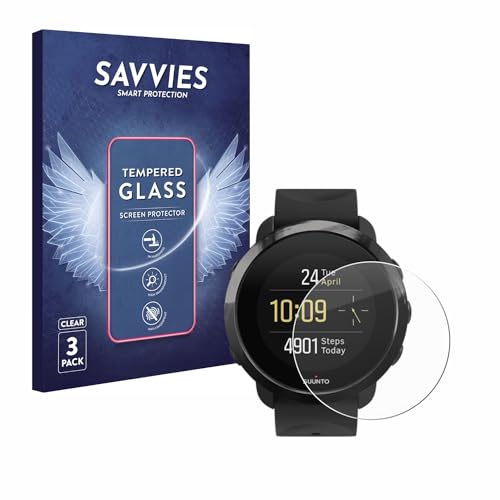 savvies Protector Cristal Templado para Suunto 3 Fitness (3 Unidades) Protector Pantalla Vidrio, Protección 9H, Pelicula Anti-Huellas