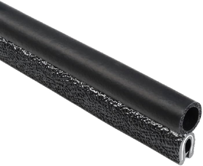 Trim Seal, Edge Trim with Top Bulb, Fits 0.375-Inch Bulb, 1/16-Inch Edge, 3/8-Inch Leg, 25-Foot Length, Black Pebble Finish, Flexible PVC Plastic Trim with EPDM Rubber Weather Stripping