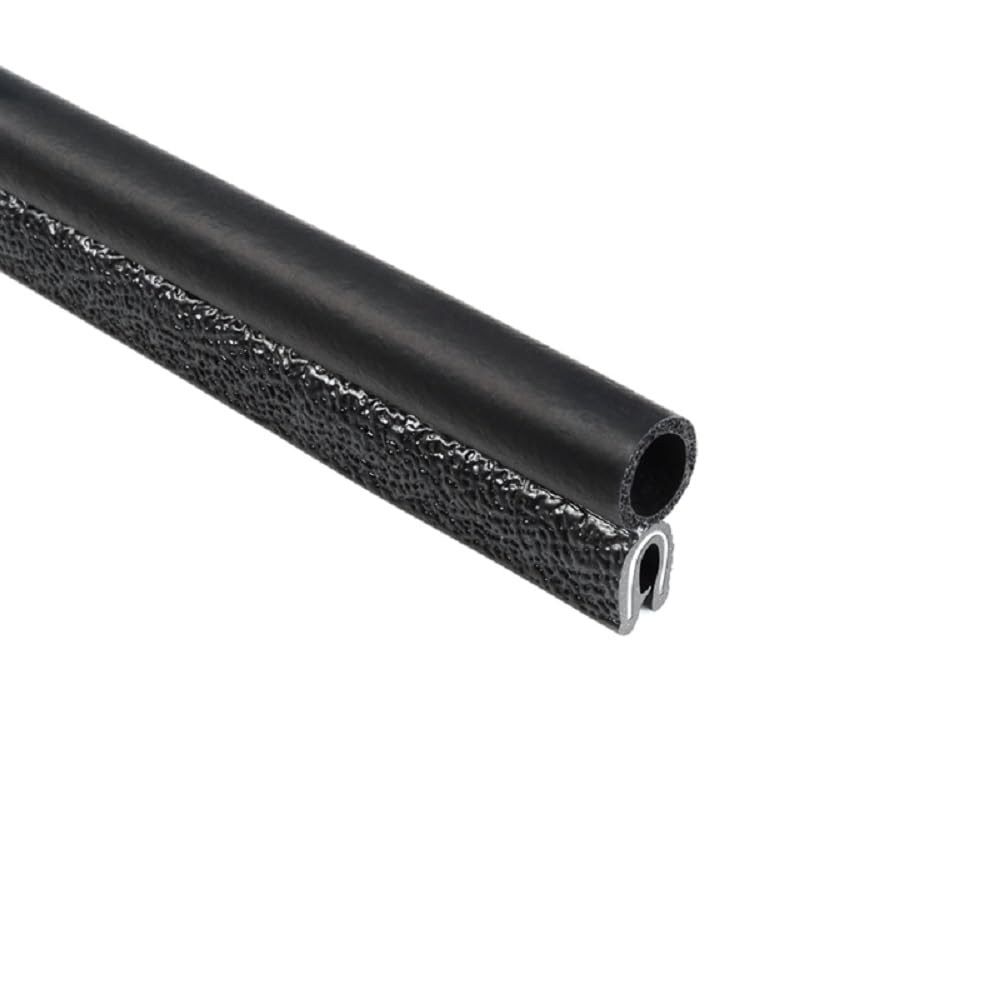 Trim Seal, Edge Trim with Top Bulb, Fits 0.375-Inch Bulb, 1/16-Inch Edge, 3/8-Inch Leg, 25-Foot Length, Black Pebble Finish, Flexible PVC Plastic Trim with EPDM Rubber Weather Stripping