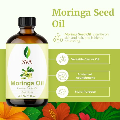 Image of SVA Moringa Seed Oil 4 Fl Oz - for Face, Skin Care, Hair Care, Scalp Massage & Body Massage - Carrier Oil with Dropper