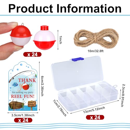 Image of Wonderjune 24 Sets Fishing Party Favors Candy Little Tackle Boxes with Red White Floater Thank You Cards for Making My Reel Fun Fishing Theme Party Decorations
