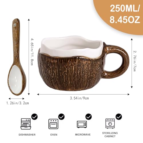 Taza de cerámica con cuchara en forma de coco 10 oz miniatura 2
