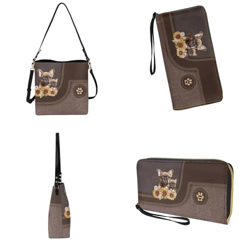 Image of Bucket Crossbody Bag Set for Women Lady, Leather Purse and Wallet Set Large Bucket Bag with Wallet