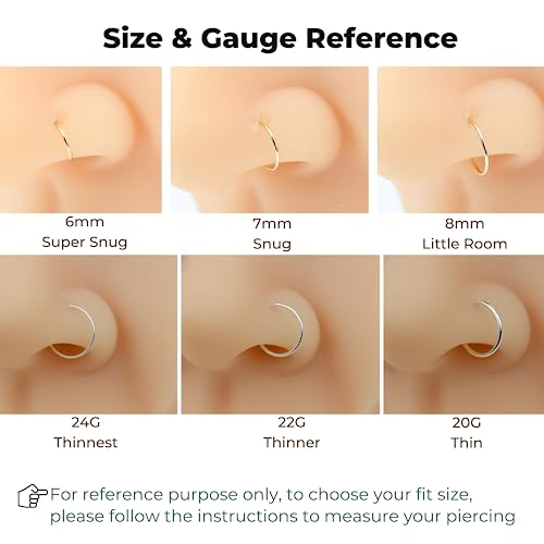 14K Gold Filled 20G Double Hoop Nose Ring For Single Piercing, 20 Gauge Small Thin 8Mm Spiral Nose Jewelry For Women Men #TOP7