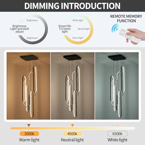 Grande suspension LED hauteur réglable et télécommandée pour éclairage intérieur
