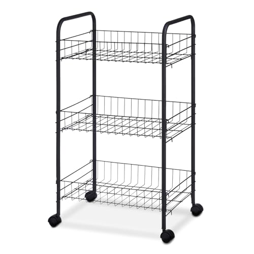 TIENDA EURASIA - Carrito de Cocina con Ruedas, Color Negro, Material Metal y Plastico PP, Verdulero, para Espacios Reducidos y de Fácil Montaje (Carrito 3 Pisos 37 x 27 x 63 cm)