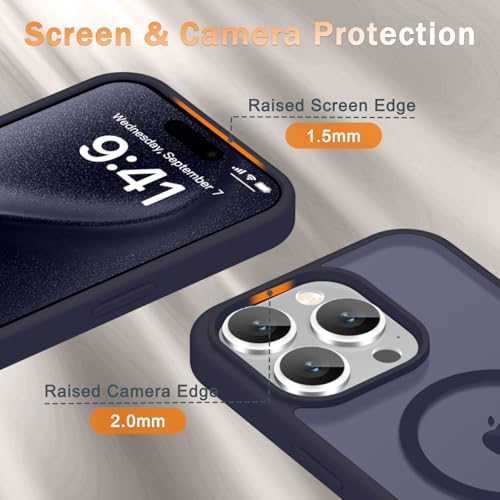 Image of YENAPOON for iPhone 15 Pro Max Case, Matte Magnetic Phone Cover [with 1 Screen Protector] [Support for MagSafe] [Shockproof Military Grade Protection] Translucent Frosted Back, Deep Purple