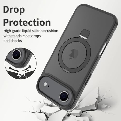 Image of Magnetic for iPhone 17 Air Case, 6.5 inch, Compatible with MagSafe, Rugged Kickstand, Not-Yellowing Military-Grade Protection, Matte Black