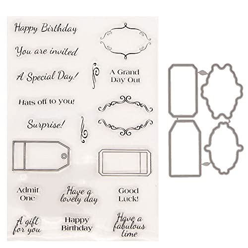 GIVBRO Sellos transparentes sellos adhesivos de corte troquelado etiquetas de plantilla texto estampado scrapbooking molde de grabación en relieve para hacer tarjetas de manualidades