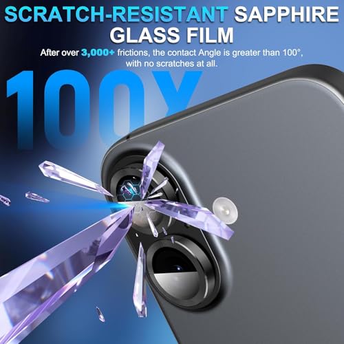 Image of PACK OF 2 Titanium Camera Lens Protector for iPhone 17 / iPhone 16 / 16 Plus Black 9H Tempered Glass HD Clear Camera Guard Scratch Resistant Drop Protection Anti Fingerprint Case Friendly Waterproof Anti Bubble Easy Install