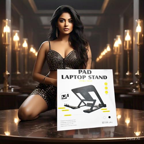 Image of Global Impex Adjustable Laptop Tabletop Stand Patented Riser Ventilated Portable Foldable Compatible with MacBook Notebook Tablet Tray Desk Table Book with Free Phone Stand (Black)