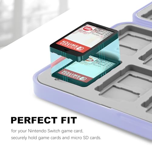 Image of FYY Nintendo Switch Game Case Holder for Switch 2 Cartridge Case with 24 Game Card Slots & 48 Micro SD Card Slots, Hard Shell, Silicone Lining Light Purple