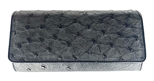 Julie Genuine Real Ostrich Skin Leather Trifold Clutch Long Black Wallet