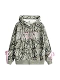 SHENHE Women's Zip Up Camo Hoodie Y2k Vintage Ribbon Bow Graphic Sweatshirt Jacket Army Green Large