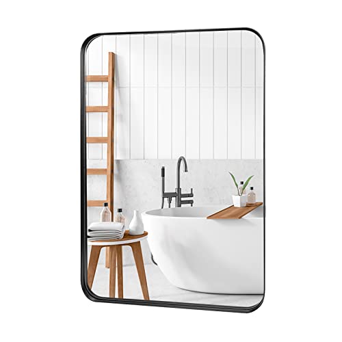 Fobule Wandspiegel für Badezimmer, 61 x 91,4 cm, groß, rechteckig, Metallrahmen, Spiegel für Wohnzimmer, Schlafzimmer, Eingangsbereich, hängt horizontal oder vertikal, Schwarz Cover
