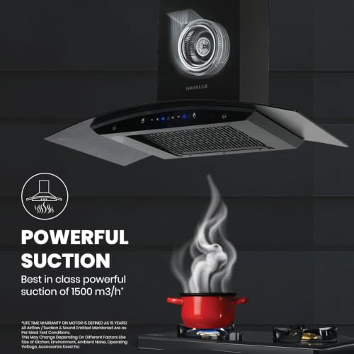 Image of Havells Polaris Lite BLDC 60cm Curved Glass Chimney|Powerful 1500 m /hr Suction|Filterless Tech|Gesture & Touch Control|Auto Heat Clean|15 Yr Motor & 5 Yr Product Warranty| Free Installation Kit