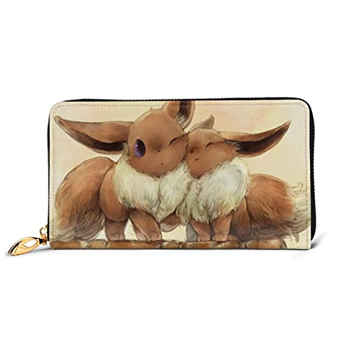 Anime Eevee - Cartera de piel con cremallera para muñeca con múltiples tarjetas para teléfono móvil, tarjeta de crédito, moneda, bolsa de almacenamiento para hombres y mujeres