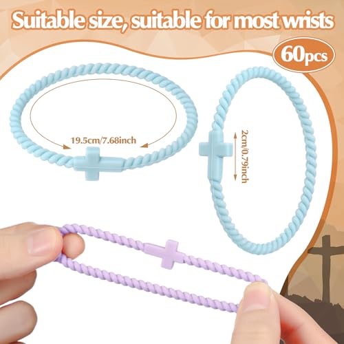 Soaoo 24/60 Pcs Jesus Bracelets Cross Silicone Bracelet Braided Stackable Rubber Wristband Silicone Jewelry Gift for Women Men(Cross,Boho Color,60 Pcs) by Soaoo - Used condition - Image 3