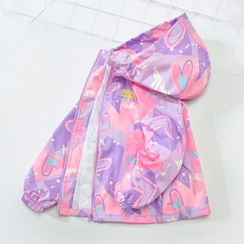 Girls Cute Patterned Hooded Jacket Lightweight Outdoor Zip Up Coat Versatile Loose Outerwear with Pockets for 3-15 Years3