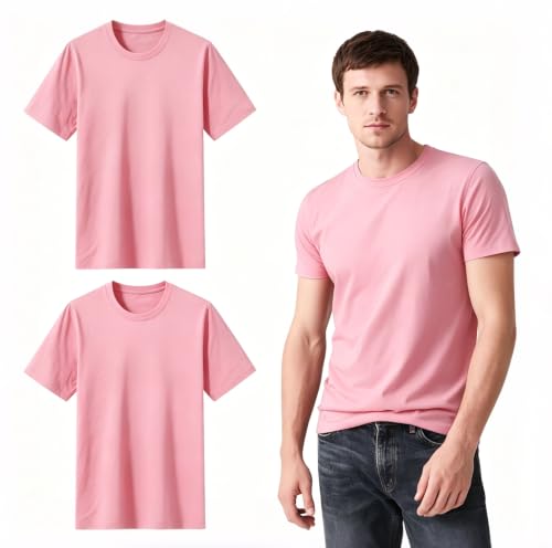 Image of ORJ 2 Pack Men t Shirts Crew Neck Short Sleeve Men's Undershirt Plain Polyester tee Bulk Stretch Soft Tees
