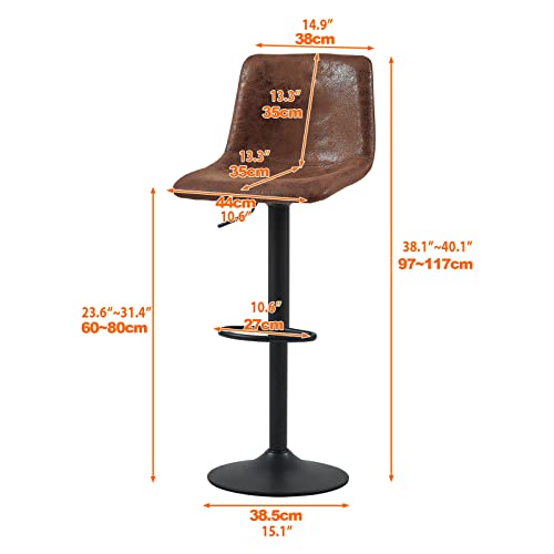 Clipop Height Adjustable Swivel Barstools Set Of 4, Leathaire Kitchen Counter Barstool With Back, Armless, Footrest, Metal Base, Kitchen Island Pub Chair, Rustic Brown #TOP2