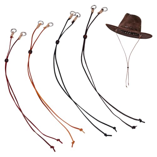 BENECREAT 4 Stück Kinnriemen Aus Leder Für Hüte 47.1cm Abnehmbarer Kinnriemen Verstellbarer Hutriemen Für Cowboyhüte Sonne Western Und Outdoor Für Männer Und Frauen
