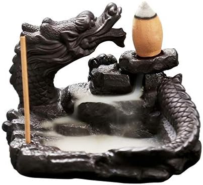 Incense Holder Backflow Incense Burner Ceramic Chinese Dragon Incense Burner Aromatherapy Gift Decoration with 10 Free Cones