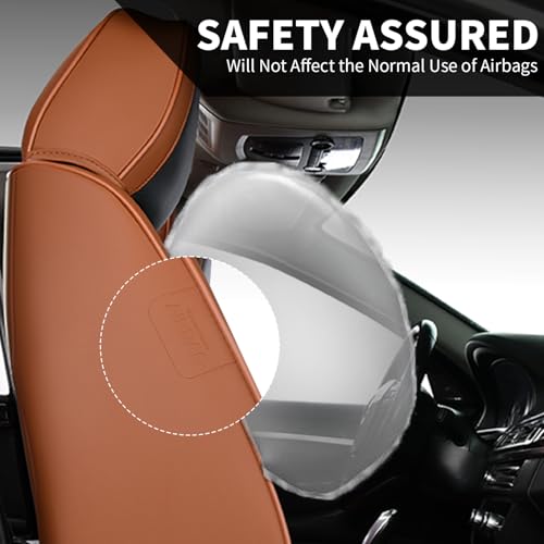 Image of FLORICH Seat Cover Full Set Brown Seat Covers Waterproof Car Seat Cushion Leather Automotive Seat Covers Car Seat Protector Universal Fit for Most Cars Trucks SUV, Brown&Black