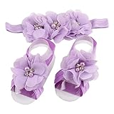 LDDCX Baby girls infant crochet butterfly headbands and knitted flower barefoot sandals.(BBFJ3) (Lavender)