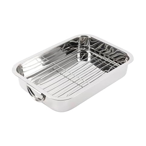 RB RENBERG Baking Tray with Rectangular Grill - Stainless Steel - Ma Ximum Non-Stick Coating - Size 37 x 26.5 x 6.3 cm Ideal for Lasagna Cake Lids Cover