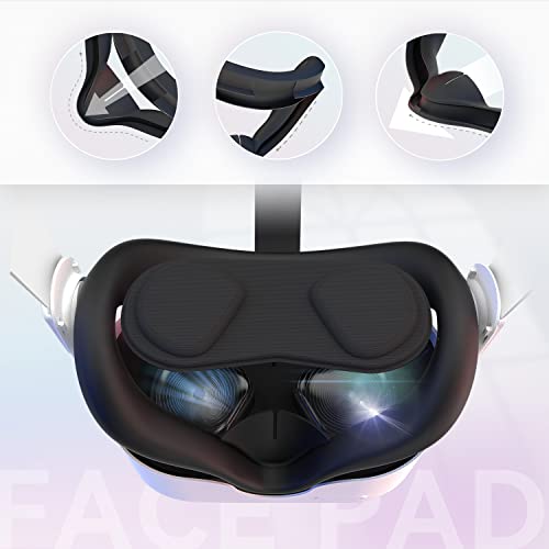Cnbeyoung Vr Face Cover And Lens Cover Compatible With Quest 2, Sweatproof Silicone Face Pad Mask & Face Cushion For Quest 2 Vr Headset, Washable Lightproof Anti-Leakage (Black) #TOP6
