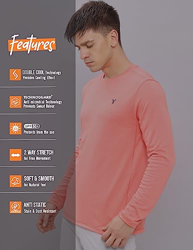 Image of TECHNOSPORT Men's Slim Fit Full Sleeve Round Neck T-Shirt, Double Cool Quick Dry Moisture Wicking Stretchable Sports Gym and Casual Wear