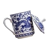 SMASOLO Taza de Azul y Blanca Estilo Celadón con Tapa Gran Capacidad para Bebidas Leche Café y Té Multipropósito para Hogar y Oficina