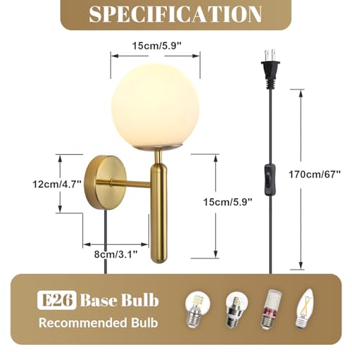 Image of Modo Lighting Modern Plug in Wall Sconce Light Golden Wall Light Fixture with On /Off Toggle Switch Industrial Vintage Wall Lamp for Bedroom Bathroom Bedside E26 Base (Plug)