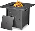 Xbeauty 28in Gas Fire Pit Table, 50,000 BTU Outdoor Propane Firepit,40,000 BTU Auto-Ignition Fire Tables with Lid, Rain Cover and 3 Pounds Lava Stones for Outside Garden Backyard Deck Patio (Square)