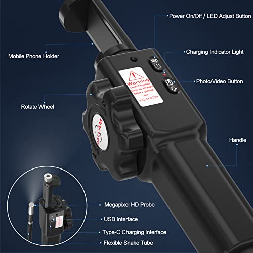 Ralcam Articulating Endoscope For Iphone,Borescope Inspection Camera With 3.3Ft Flexible Cable,Articulating Head Scope Camera With Case,0.24" Dia, 8 Adjustable Led Lights,Compatible With Smartphone #TOP7