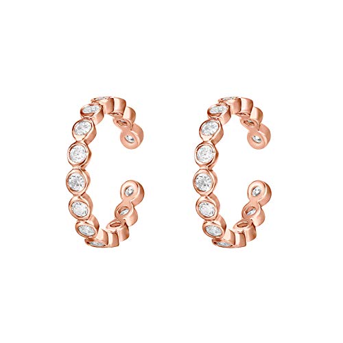 PAVOI 14K Rose Gold Plated 925 Sterling Silver 2.5mm Cubic Zirconia Sparkling Round Huggie Ear Cuff Gold Earrings for Women | Clip On Cartilage