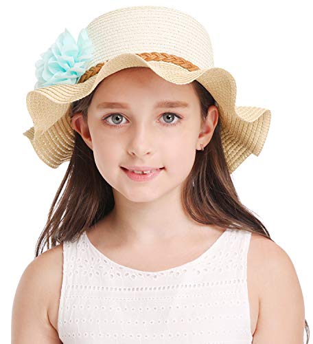 Summer Girl Half a Flanging Straw Hat Beach Sun Cap with Two Flowers4