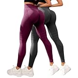 MJGkhiy 2 Pack Mujer Leggings de Compresión 3D para Anti Masa Grasa Deportivos Push Up Leggins Anticelulitis Fitness Pantalones Gimnasio Adelgazantes Cintura Alta Elásticos Pilates Yoga Pants, Vino, M
