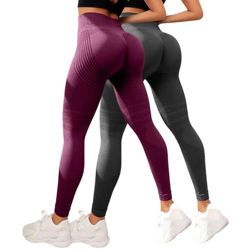 Lot de 2 Legging Anti Cellulite Femme 3D Compression Taille Haute sans Couture Minceur Leggings Opaque Push Up Sport Yoga Fitness Pantalon Collant De...