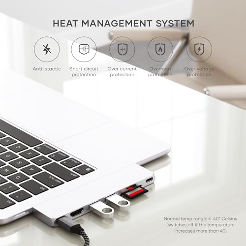 Image of Satechi USB C Hub Multiport Adapter Pro Slim, 7 in 1 Dongle for MacBook Pro /Air M2 with USB 4 Port, 4K HDMI Resolution, USB3.2 Gen 2, SD /TF Card Reader, and 100W USB C PD (Silver).