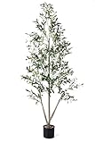 Olive Trees Artificial Indoor, 5FT Tall Faux Olive Tree with Moss and Planter, Artificial Plants Indoor with Natural Wood Trunk and Lifelike Fruits, Fake Tree for Home Office Living Room Decor