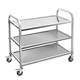 Edelstahl-servierwagen, 3-stöckiger küchenwagen, Transportwagen mit Rädern, Reinigungswage mit feststellbaren Universalrädern, for Labor, Klinik, Küche(75cm/30in)