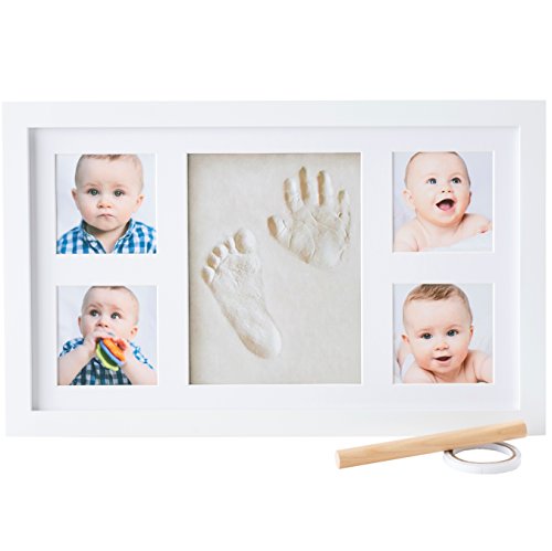 Image of Baby Hand and Footprint Kit - Newborn Keepsake Picture Frame, Inkless Foot & Handprint Clay Mold - Baby Registry, New Mom Baby Shower, Gender Reveal Gift, Personalized Boy or Girl Nursery Photo Prints (Large, Alpine White)